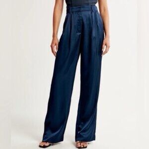 Abercrombie SatinNavy Women's Wide-Leg Pants